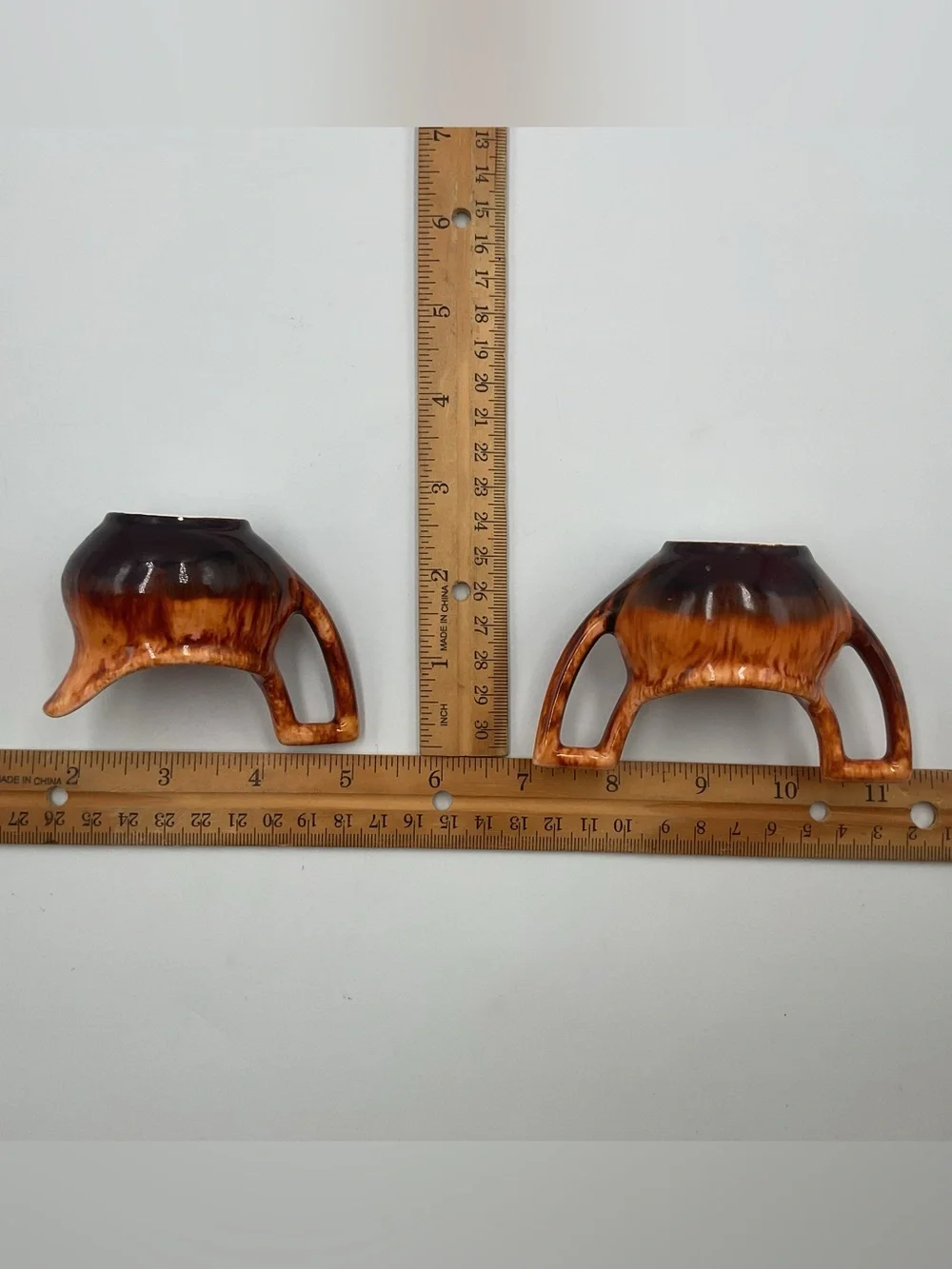 Retro Vintage Brown Drip Glaze Cream & Sugar Set Cat Eyes MCM Signed Pottery